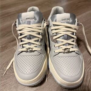 Gucci Light Gray and Cream Perforated Sneakers